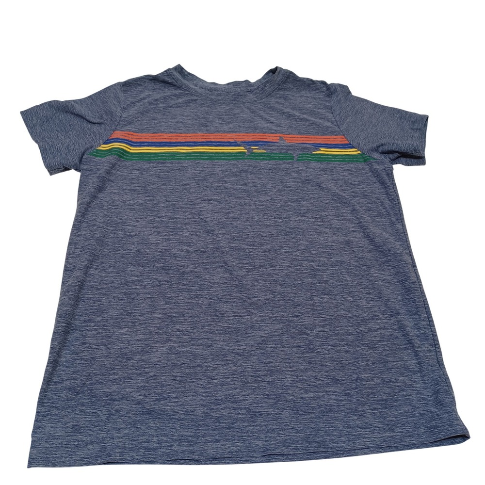 Hanna Andersson Kids 12 Sunblock UV Art Tee Shark Blue Rainbow Retro Surf Beach